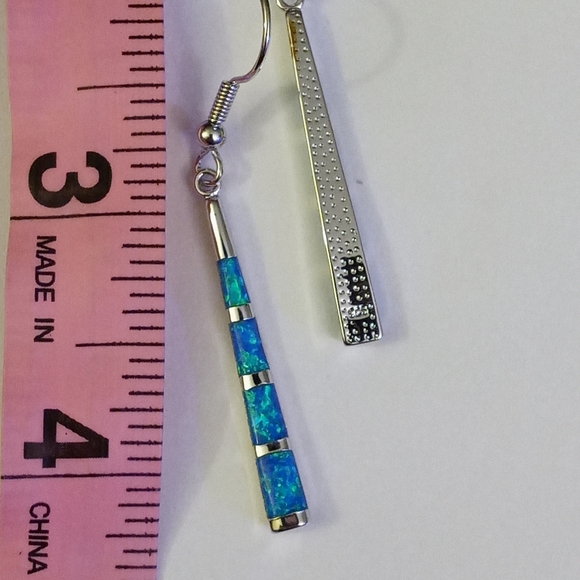 Blue Fire Opal Earrings - Picture 2 of 2